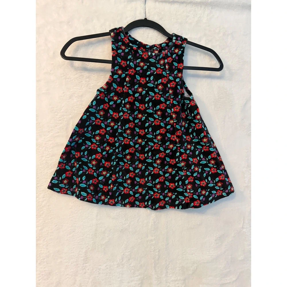 Gymboree Girls Small Black Floral Velvet Sleeveless Swing Top Corduroy Print